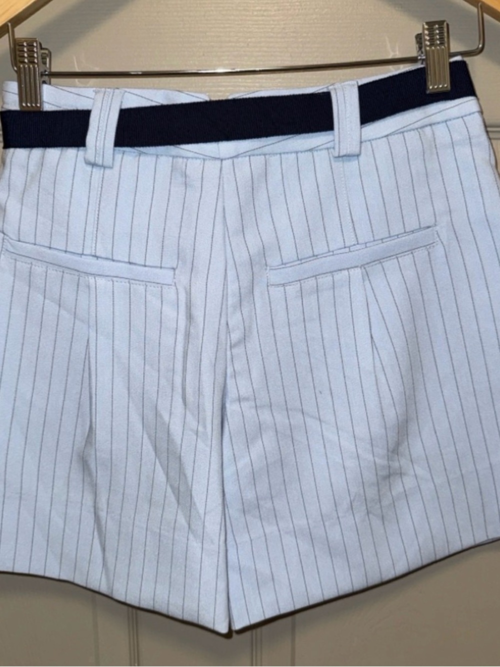 NWT Free People Perfect Prep Pleated Stripe Shorts. Pale blue pinstripes - Picture 4 of 6